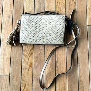 Francesca’s Collections Small Tan & Beige Tribal Crossbody Fringe Purse